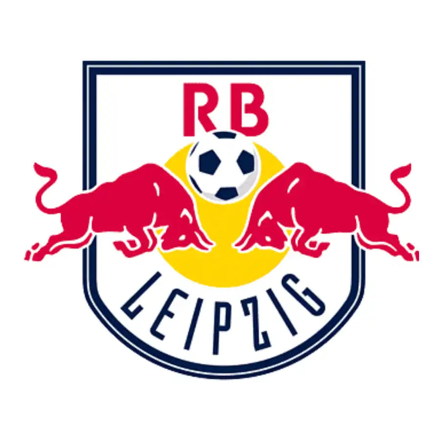 Un blason de club de football avec deux taureaux rouges, un soleil jaune, et un ballon de football.